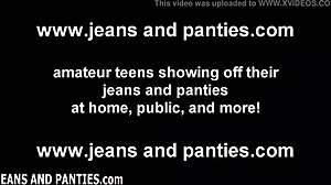Une milf amateur se déshabille pour révéler ses jeans bleus minces