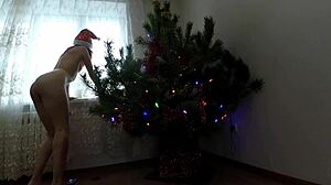 Casal amador tem anal e buceta fodidas em vídeo pornô de árvore de Natal